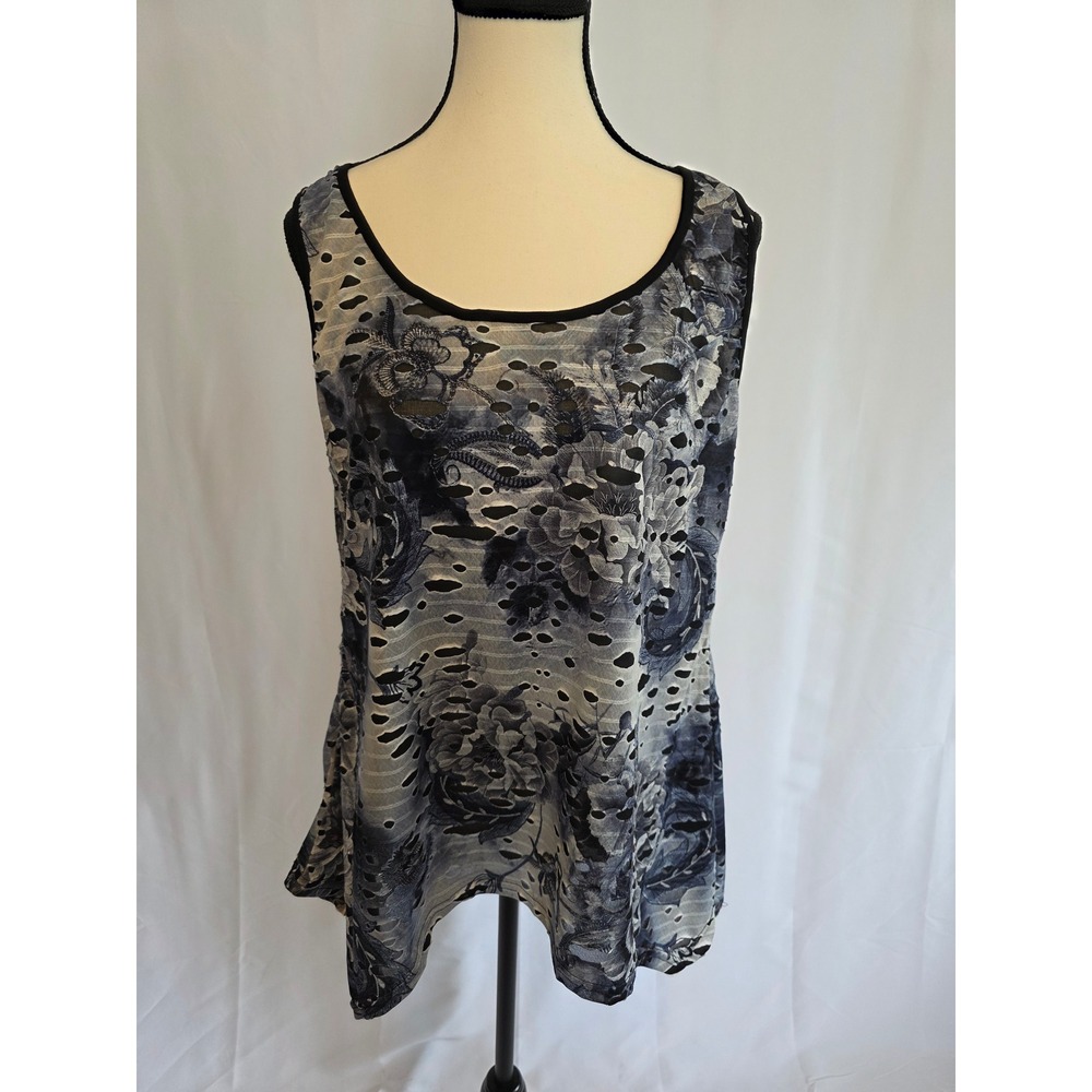 LIDA Collection‎ Black Floral Burnout Sheer Tank Top Womens L XL
